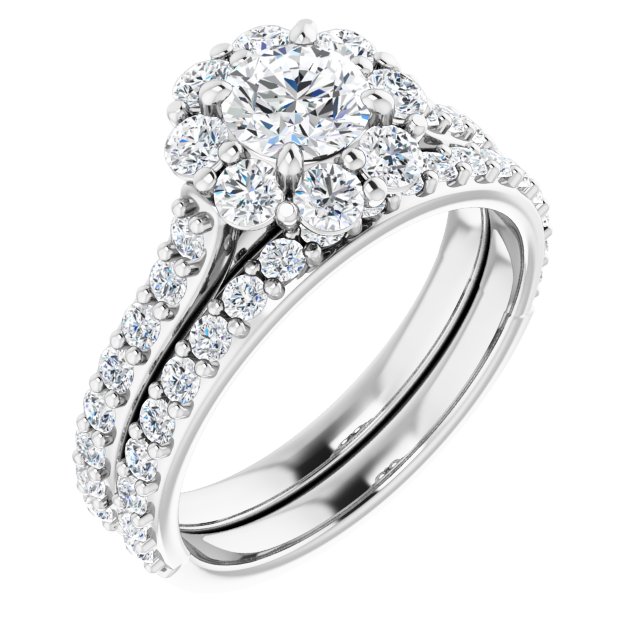 1.22 Tcw Round Diamond D/VVS2+ Floral Halo Engagement Ring in PLAT | AllComponents_ViewA 1.22 Tcw Round Diamond D/VVS2+ Floral Halo Engagement Ring in PLAT | AllComponents_ViewA