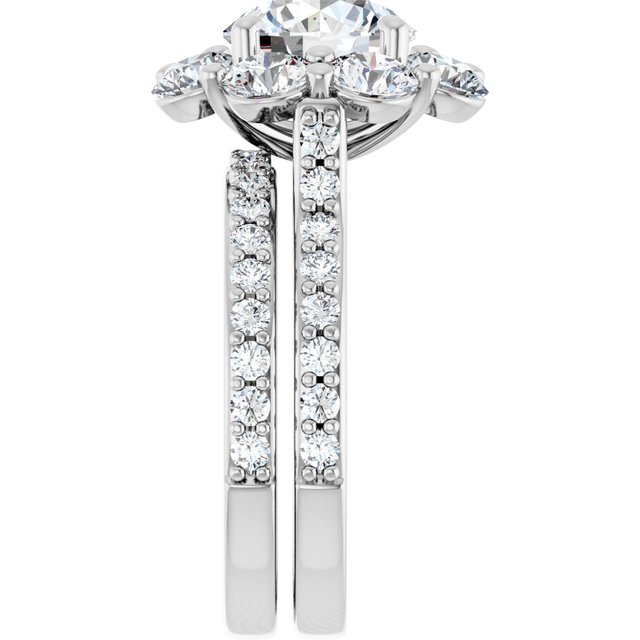 4.36 Tcw Round Moissanite DEF/VVS Floral Halo Engagement Ring in 18KW | AllComponents_ViewE 4.36 Tcw Round Moissanite DEF/VVS Floral Halo Engagement Ring in 18KW | AllComponents_ViewE