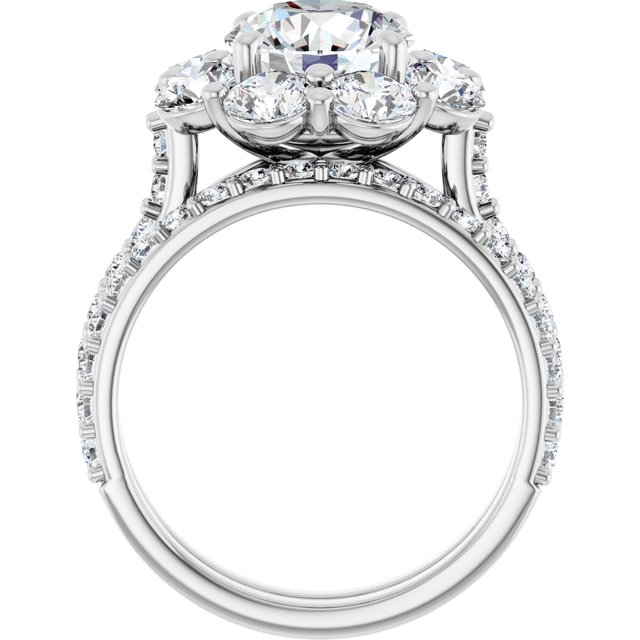 4.36 Tcw Round Moissanite DEF/VVS Floral Halo Engagement Ring in 18KW | AllComponents_ViewB_4 4.36 Tcw Round Moissanite DEF/VVS Floral Halo Engagement Ring in 18KW | AllComponents_ViewB_4