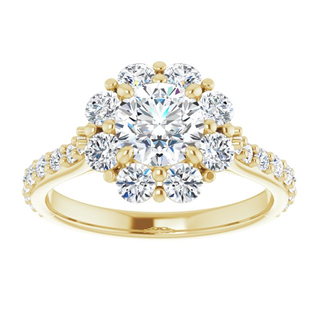 1.68 Tcw Round Lab-Grown GH/VS2+ Floral Halo Engagement Ring in 14KY | ViewS