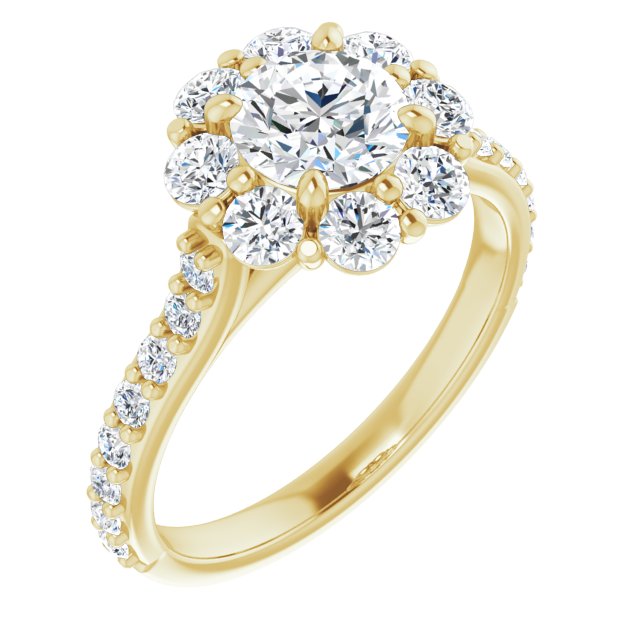 1.68 Tcw Round Lab-Grown GH/VS2+ Floral Halo Engagement Ring in 14KY | ViewA