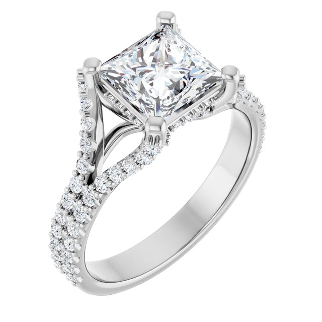 2.25 Square Moissanite DEF/VVS Modern Hidden Halo Engagement Ring in 14KW | ViewA