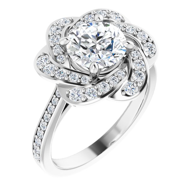 2.00 Tcw Round Moissanite DEF/VVS Floral Halo Engagement Ring in 18KW | ViewA 2.00 Tcw Round Moissanite DEF/VVS Floral Halo Engagement Ring in 18KW | ViewA