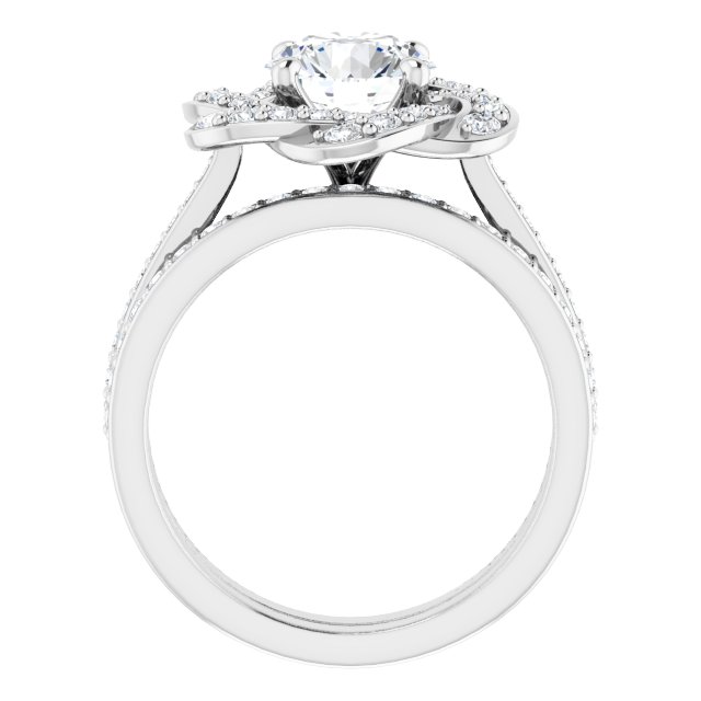 2.00 Tcw Round Moissanite DEF/VVS Floral Halo Engagement Ring in 18KW | AllComponents_ViewB_4 2.00 Tcw Round Moissanite DEF/VVS Floral Halo Engagement Ring in 18KW | AllComponents_ViewB_4