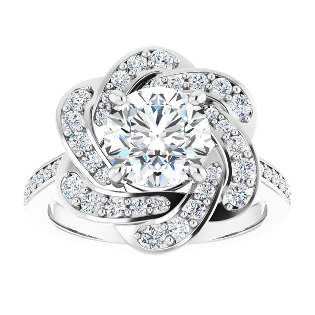 2.00 Tcw Round Moissanite DEF/VVS Floral Halo Engagement Ring in 18KW | ViewS 2.00 Tcw Round Moissanite DEF/VVS Floral Halo Engagement Ring in 18KW | ViewS
