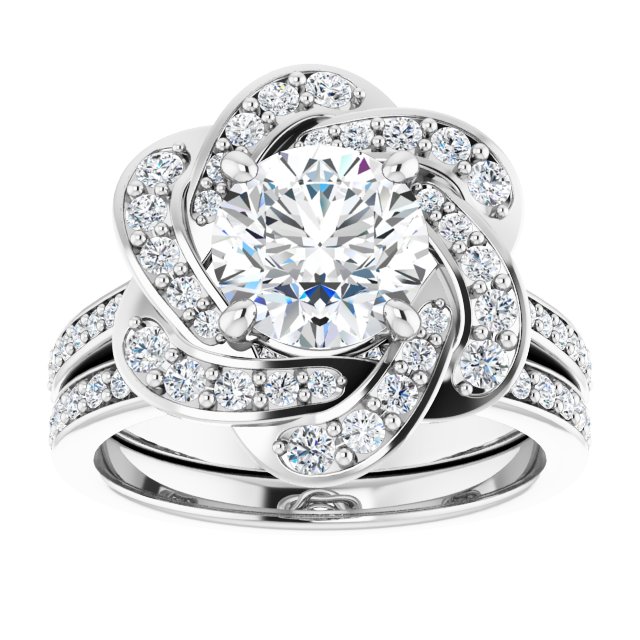 2.00 Tcw Round Moissanite DEF/VVS Floral Halo Engagement Ring in 18KW | AllComponents_ViewS 2.00 Tcw Round Moissanite DEF/VVS Floral Halo Engagement Ring in 18KW | AllComponents_ViewS