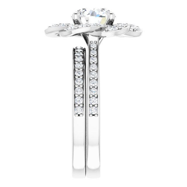2.00 Tcw Round Moissanite DEF/VVS Floral Halo Engagement Ring in 18KW | AllComponents_ViewE 2.00 Tcw Round Moissanite DEF/VVS Floral Halo Engagement Ring in 18KW | AllComponents_ViewE