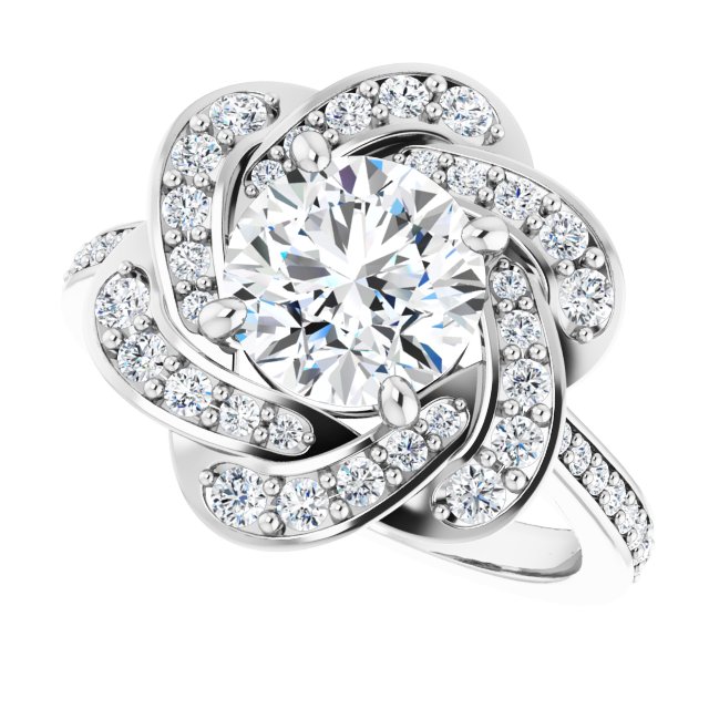 2.00 Tcw Round Moissanite DEF/VVS Floral Halo Engagement Ring in 18KW | View5 2.00 Tcw Round Moissanite DEF/VVS Floral Halo Engagement Ring in 18KW | View5