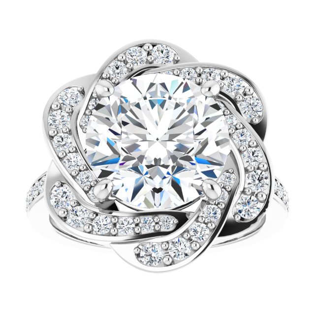 4.17 Tcw Round Moissanite DEF/VVS Floral Halo Engagement Ring in 14KW | ViewS 4.17 Tcw Round Moissanite DEF/VVS Floral Halo Engagement Ring in 14KW | ViewS