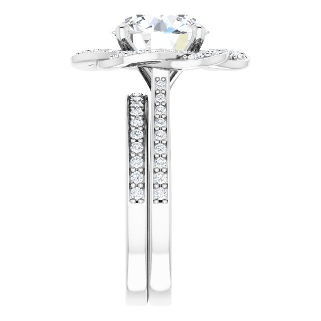 4.17 Tcw Round Moissanite DEF/VVS Floral Halo Engagement Ring in 14KW | AllComponents_ViewE 4.17 Tcw Round Moissanite DEF/VVS Floral Halo Engagement Ring in 14KW | AllComponents_ViewE