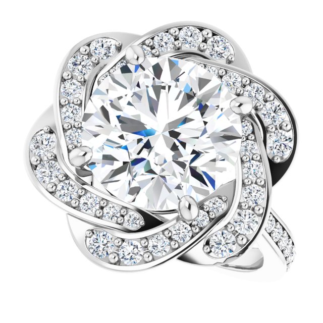 4.17 Tcw Round Moissanite DEF/VVS Floral Halo Engagement Ring in 14KW | View5 4.17 Tcw Round Moissanite DEF/VVS Floral Halo Engagement Ring in 14KW | View5