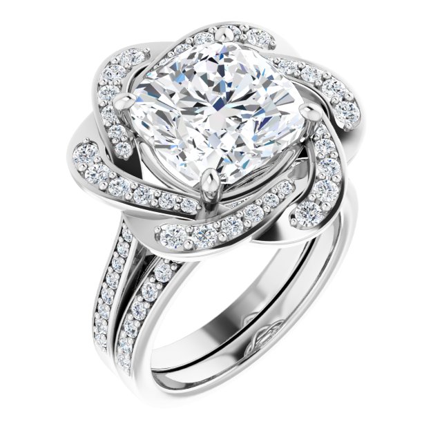 5.59 Tcw Cushion Lab-Grown D/VVS2+ Floral Halo Engagement Ring in 18KW | AllComponents_ViewA 5.59 Tcw Cushion Lab-Grown D/VVS2+ Floral Halo Engagement Ring in 18KW | AllComponents_ViewA