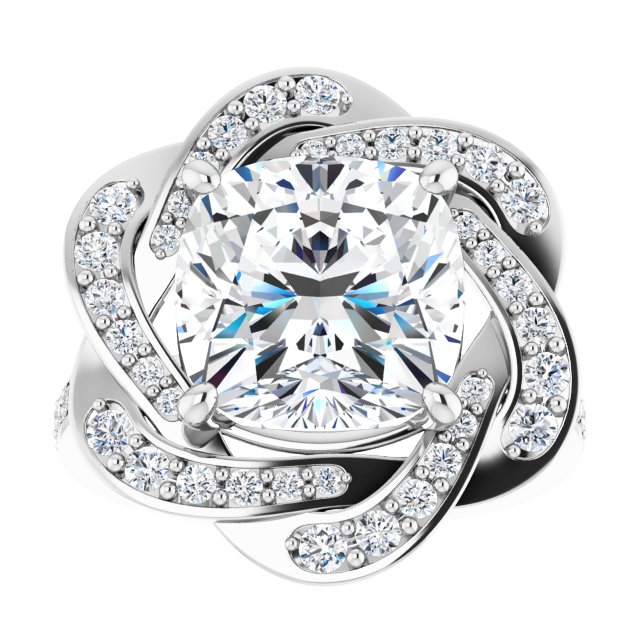 5.59 Tcw Cushion Lab-Grown D/VVS2+ Floral Halo Engagement Ring in 18KW | ViewS 5.59 Tcw Cushion Lab-Grown D/VVS2+ Floral Halo Engagement Ring in 18KW | ViewS