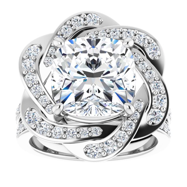 5.59 Tcw Cushion Lab-Grown D/VVS2+ Floral Halo Engagement Ring in 18KW | AllComponents_ViewS 5.59 Tcw Cushion Lab-Grown D/VVS2+ Floral Halo Engagement Ring in 18KW | AllComponents_ViewS