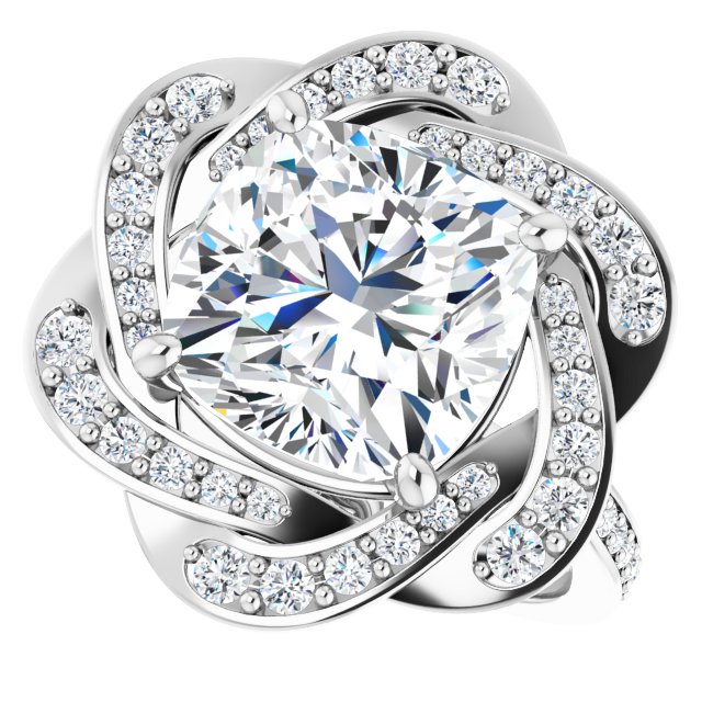 5.59 Tcw Cushion Lab-Grown D/VVS2+ Floral Halo Engagement Ring in 18KW | View5 5.59 Tcw Cushion Lab-Grown D/VVS2+ Floral Halo Engagement Ring in 18KW | View5