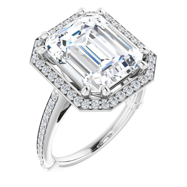 6.92 Tcw Emerald Lab-Grown D/VVS2+ Classic Halo Engagement Ring in 14KW | ViewA 6.92 Tcw Emerald Lab-Grown D/VVS2+ Classic Halo Engagement Ring in 14KW | ViewA