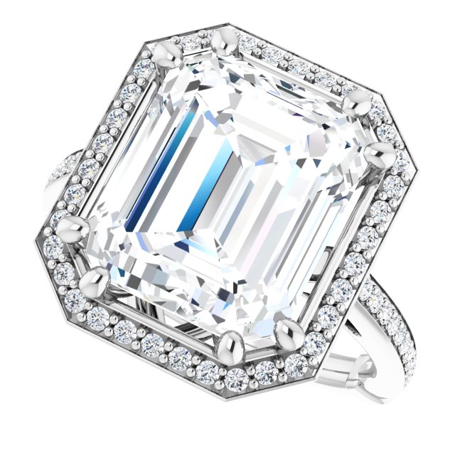 6.92 Tcw Emerald Lab-Grown D/VVS2+ Classic Halo Engagement Ring in 14KW | View5 6.92 Tcw Emerald Lab-Grown D/VVS2+ Classic Halo Engagement Ring in 14KW | View5