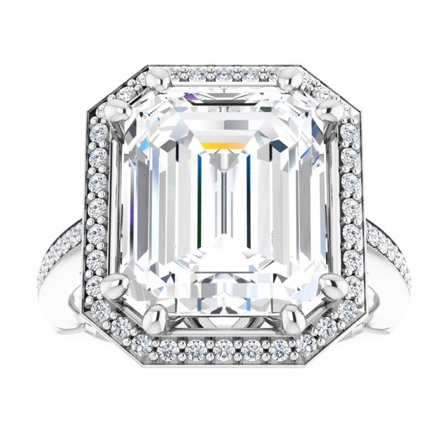 6.92 Tcw Emerald Lab-Grown D/VVS2+ Classic Halo Engagement Ring in 14KW | ViewS 6.92 Tcw Emerald Lab-Grown D/VVS2+ Classic Halo Engagement Ring in 14KW | ViewS