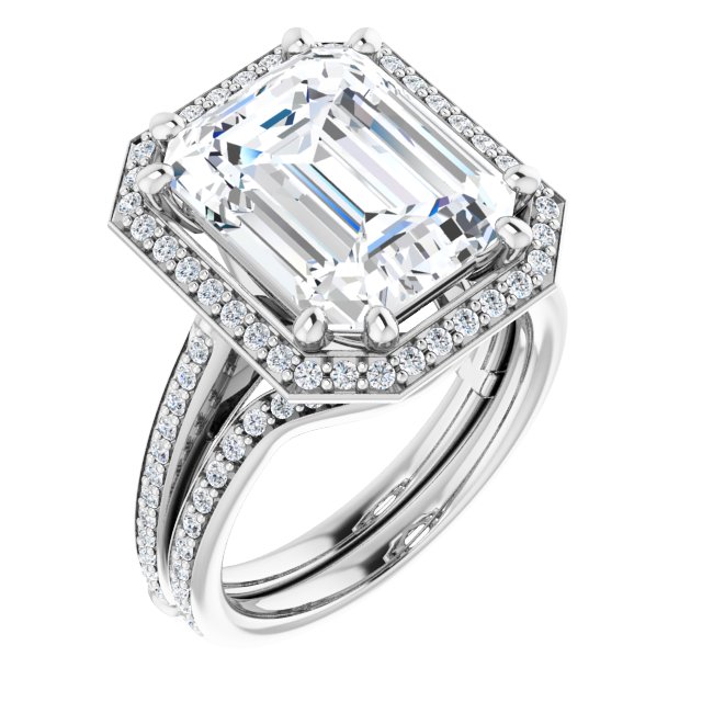 6.92 Tcw Emerald Lab-Grown D/VVS2+ Classic Halo Engagement Ring in 14KW | AllComponents_ViewA 6.92 Tcw Emerald Lab-Grown D/VVS2+ Classic Halo Engagement Ring in 14KW | AllComponents_ViewA