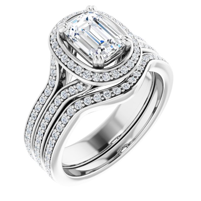 1.50 Tcw Emerald Lab-Grown GH/VS2+ Modern Halo Engagement Ring in 14KW | AllComponents_ViewA 1.50 Tcw Emerald Lab-Grown GH/VS2+ Modern Halo Engagement Ring in 14KW | AllComponents_ViewA