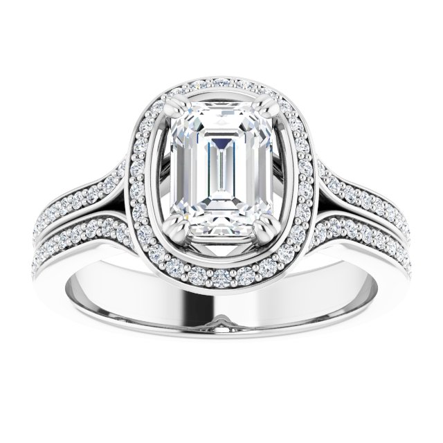 1.50 Tcw Emerald Lab-Grown GH/VS2+ Modern Halo Engagement Ring in 14KW | ViewS 1.50 Tcw Emerald Lab-Grown GH/VS2+ Modern Halo Engagement Ring in 14KW | ViewS