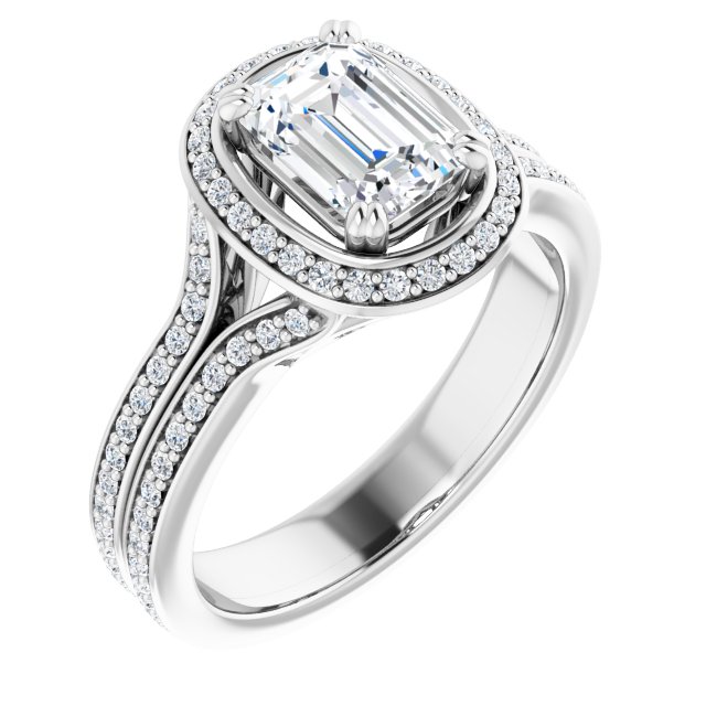 1.50 Tcw Emerald Lab-Grown GH/VS2+ Modern Halo Engagement Ring in 14KW | ViewA 1.50 Tcw Emerald Lab-Grown GH/VS2+ Modern Halo Engagement Ring in 14KW | ViewA