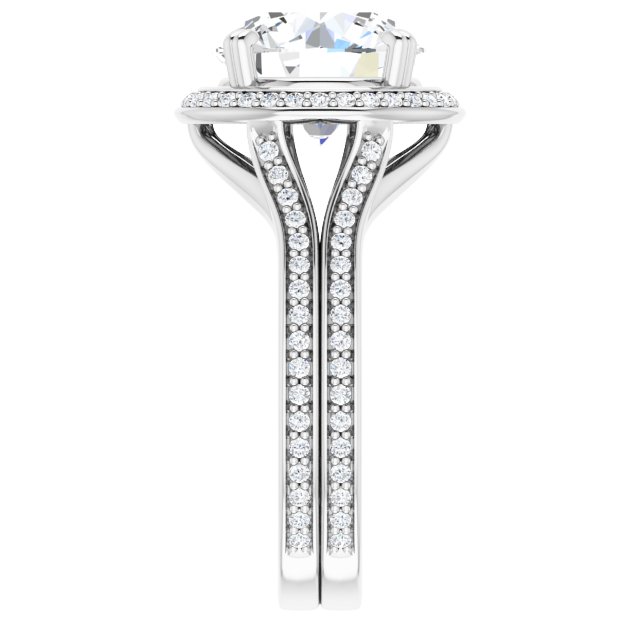 4.10 Tcw Round Moissanite DEF/VVS Modern Halo Engagement Ring in 14KW | ViewE 4.10 Tcw Round Moissanite DEF/VVS Modern Halo Engagement Ring in 14KW | ViewE