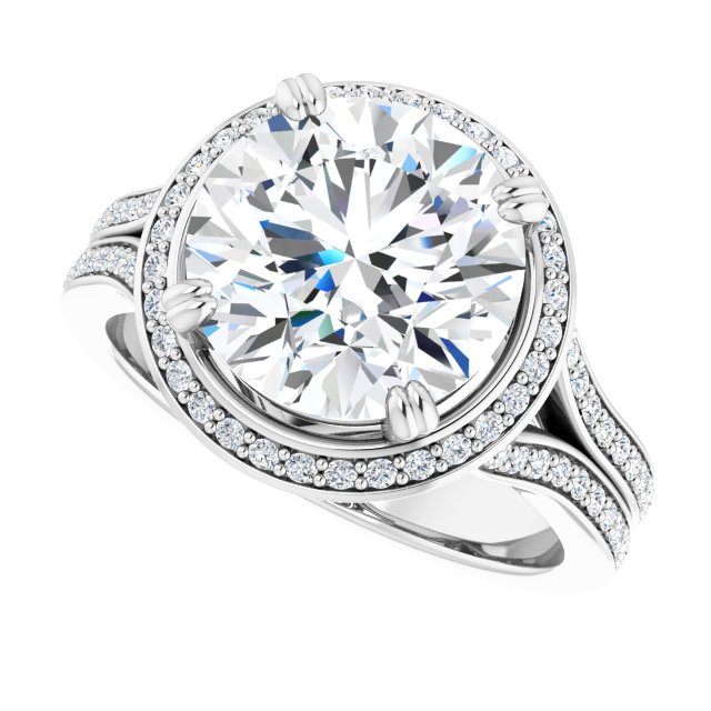 4.10 Tcw Round Moissanite DEF/VVS Modern Halo Engagement Ring in 14KW | View5 4.10 Tcw Round Moissanite DEF/VVS Modern Halo Engagement Ring in 14KW | View5