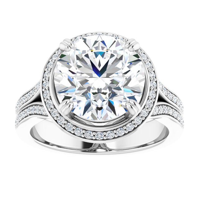 4.10 Tcw Round Moissanite DEF/VVS Modern Halo Engagement Ring in 14KW | ViewS 4.10 Tcw Round Moissanite DEF/VVS Modern Halo Engagement Ring in 14KW | ViewS