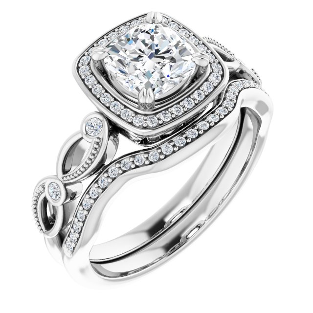 1.21 Tcw Cushion Diamond EF/VS1+ Sculptural Halo Engagement Ring in PLAT | AllComponents_ViewA