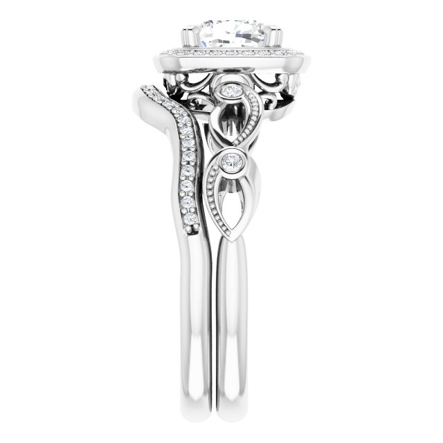 1.21 Tcw Cushion Diamond EF/VS1+ Sculptural Halo Engagement Ring in PLAT | AllComponents_ViewE