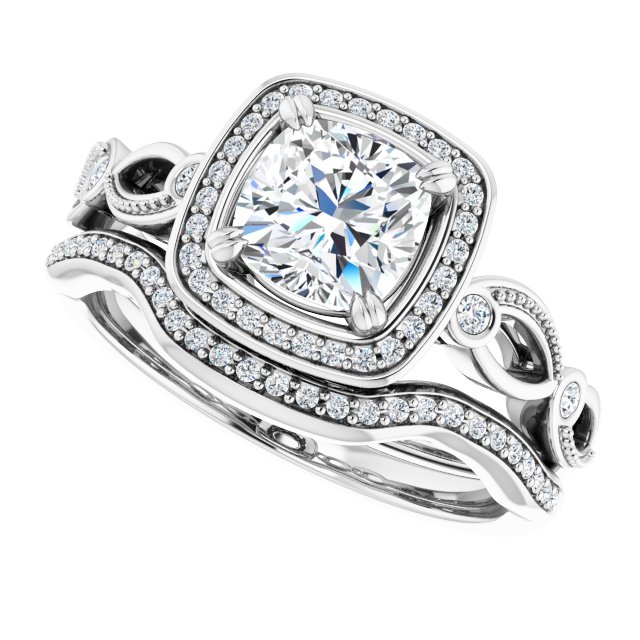 1.21 Tcw Cushion Diamond EF/VS1+ Sculptural Halo Engagement Ring in PLAT | AllComponents_View5