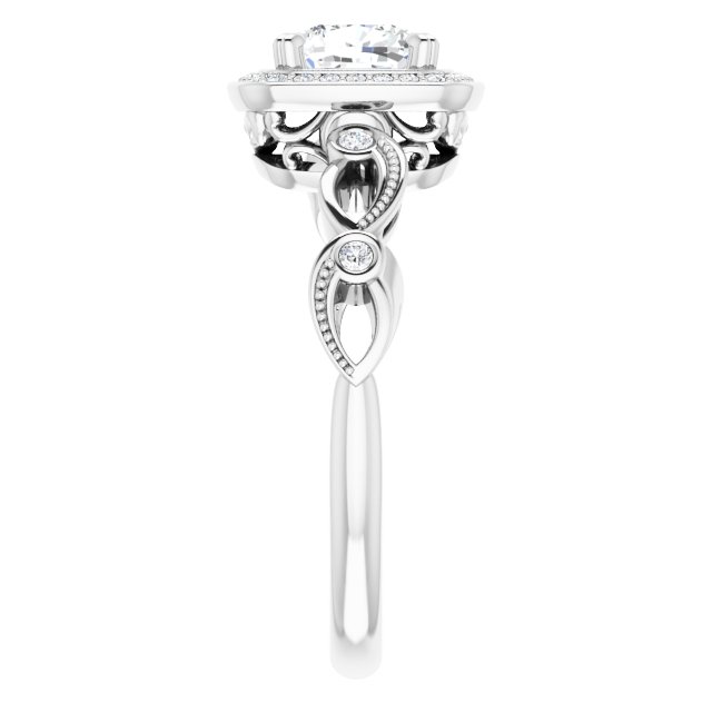 1.21 Tcw Cushion Diamond EF/VS1+ Sculptural Halo Engagement Ring in PLAT | ViewE
