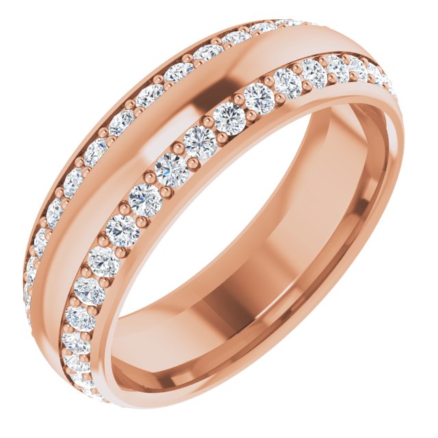 Classic 1.11 tcw Round Moissanite DEF/VVS Eternity Ring in 18KR | ViewA
