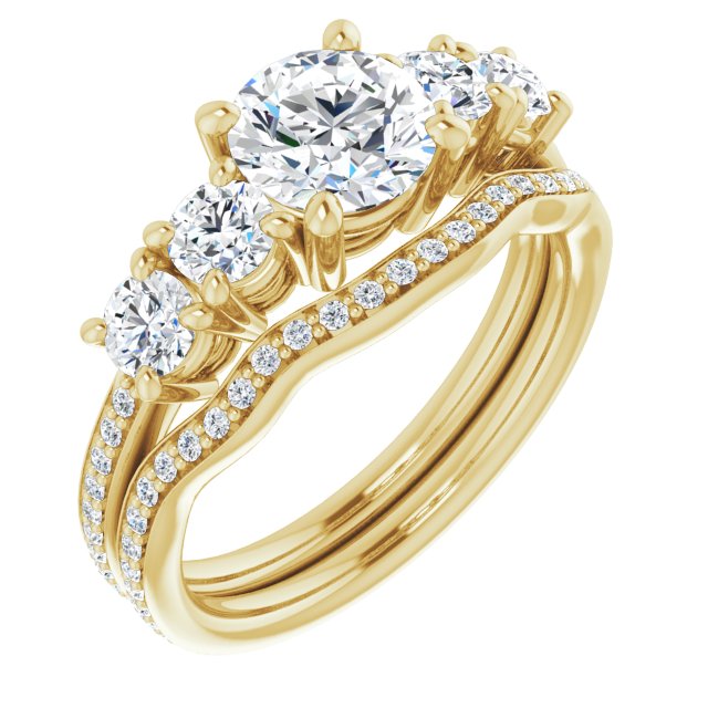1.76 Round Moissanite DEF/VVS Degrade Sidestone Engagement Ring in 18KY | AllComponents_ViewA 1.76 Round Moissanite DEF/VVS Degrade Sidestone Engagement Ring in 18KY | AllComponents_ViewA