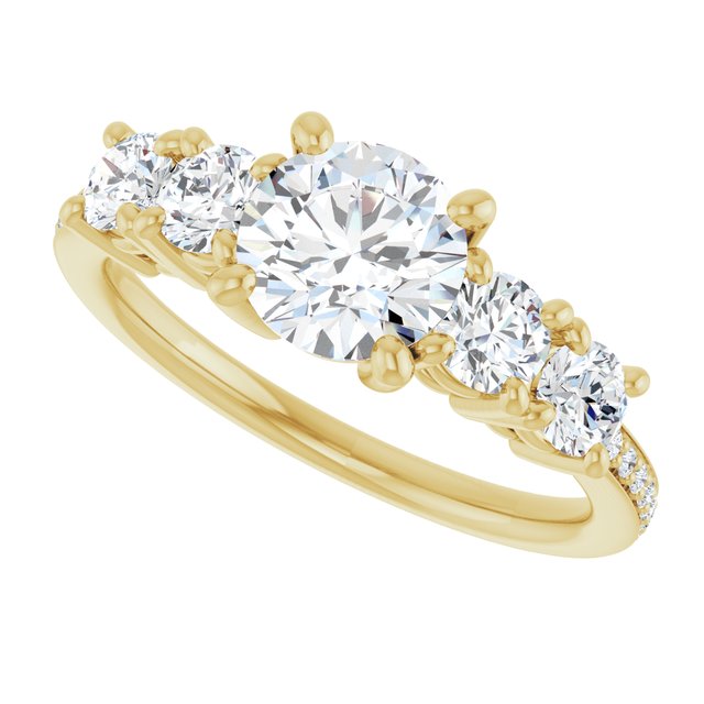1.76 Round Moissanite DEF/VVS Degrade Sidestone Engagement Ring in 18KY | View5 1.76 Round Moissanite DEF/VVS Degrade Sidestone Engagement Ring in 18KY | View5