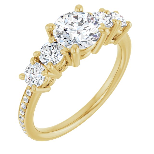 1.76 Round Moissanite DEF/VVS Degrade Sidestone Engagement Ring in 18KY | ViewA 1.76 Round Moissanite DEF/VVS Degrade Sidestone Engagement Ring in 18KY | ViewA