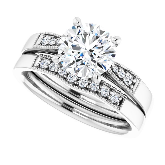 1.55 Round Moissanite DEF/VVS Cathedral Sidestone Engagement Ring in PLAT | AllComponents_View5 1.55 Round Moissanite DEF/VVS Cathedral Sidestone Engagement Ring in PLAT | AllComponents_View5