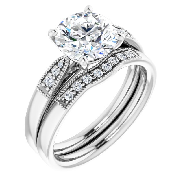 2.05 Round Moissanite DEF/VVS Cathedral Sidestone Engagement Ring in 14KW | AllComponents_ViewA 2.05 Round Moissanite DEF/VVS Cathedral Sidestone Engagement Ring in 14KW | AllComponents_ViewA