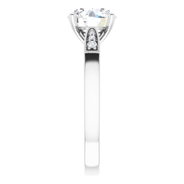 2.05 Round Moissanite DEF/VVS Cathedral Sidestone Engagement Ring in 14KW | ViewE 2.05 Round Moissanite DEF/VVS Cathedral Sidestone Engagement Ring in 14KW | ViewE