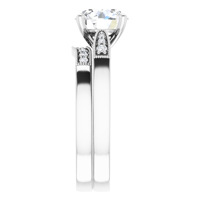 2.05 Round Moissanite DEF/VVS Cathedral Sidestone Engagement Ring in 14KW | AllComponents_ViewE 2.05 Round Moissanite DEF/VVS Cathedral Sidestone Engagement Ring in 14KW | AllComponents_ViewE