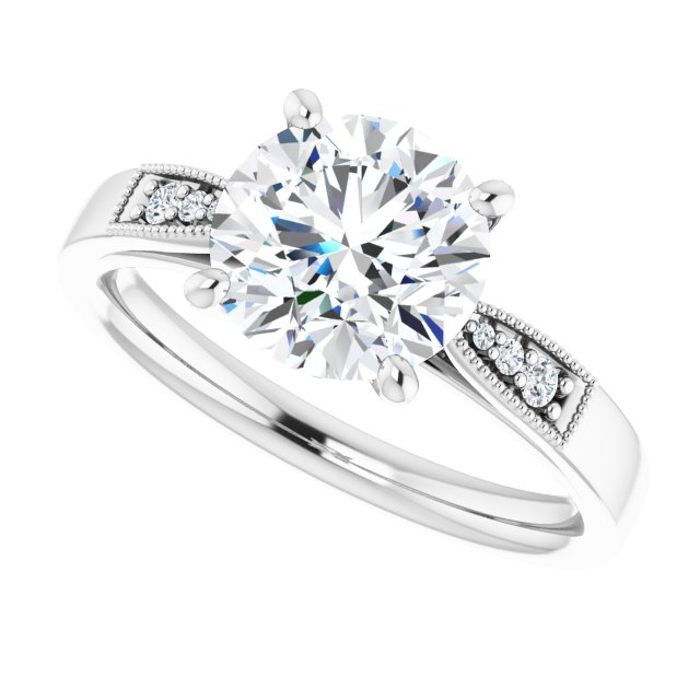 2.05 Round Moissanite DEF/VVS Cathedral Sidestone Engagement Ring in 14KW | View5 2.05 Round Moissanite DEF/VVS Cathedral Sidestone Engagement Ring in 14KW | View5