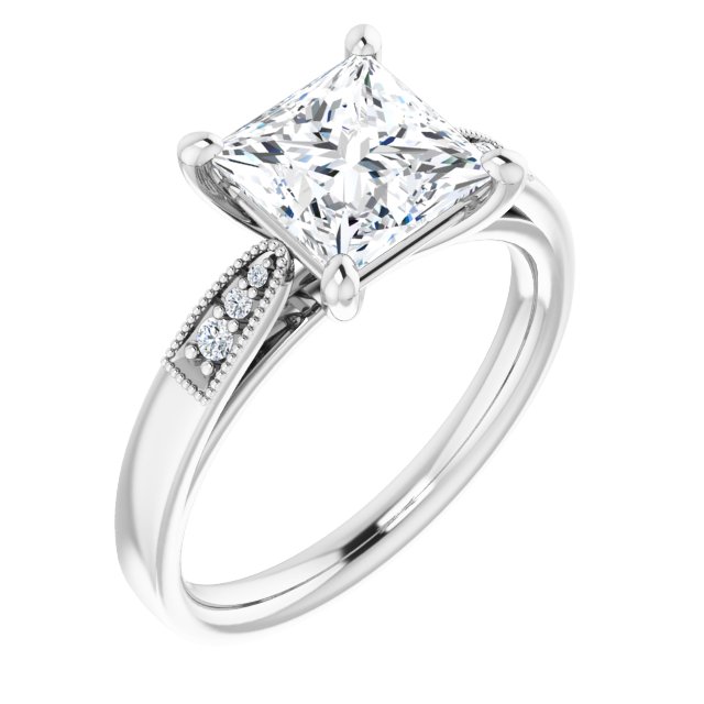 2.15 Square Moissanite DEF/VVS Cathedral Sidestone Engagement Ring in 14KW | ViewA