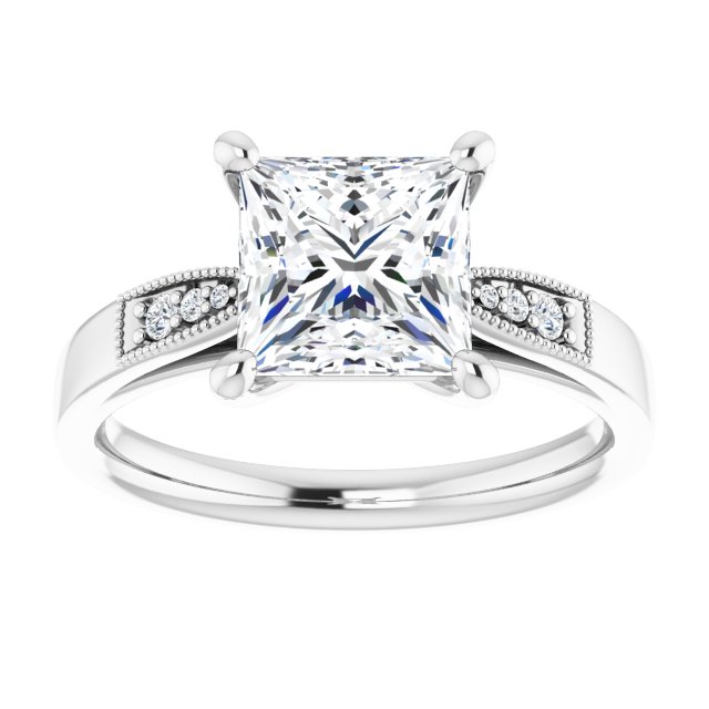 2.15 Square Moissanite DEF/VVS Cathedral Sidestone Engagement Ring in 18KW | ViewS 2.15 Square Moissanite DEF/VVS Cathedral Sidestone Engagement Ring in 18KW | ViewS