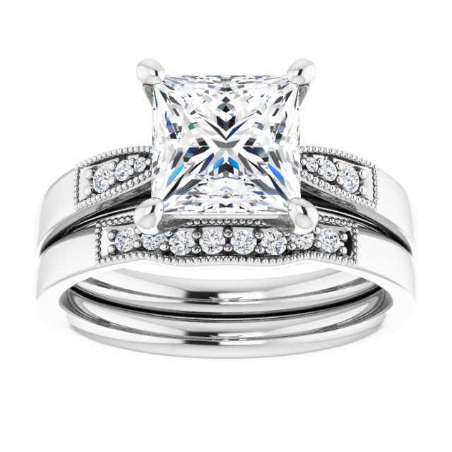 2.15 Square Moissanite DEF/VVS Cathedral Sidestone Engagement Ring in 18KW | AllComponents_ViewS 2.15 Square Moissanite DEF/VVS Cathedral Sidestone Engagement Ring in 18KW | AllComponents_ViewS