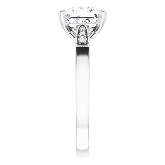2.15 Square Moissanite DEF/VVS Cathedral Sidestone Engagement Ring in 18KW | ViewE 2.15 Square Moissanite DEF/VVS Cathedral Sidestone Engagement Ring in 18KW | ViewE