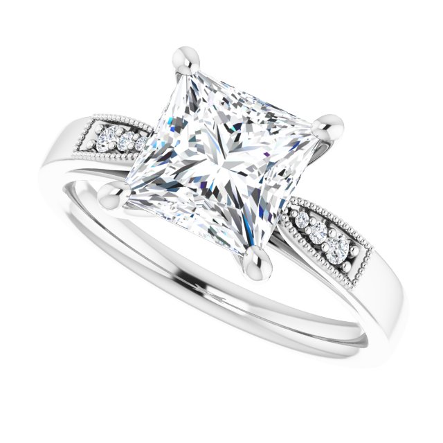 2.15 Square Moissanite DEF/VVS Cathedral Sidestone Engagement Ring in 18KW | View5 2.15 Square Moissanite DEF/VVS Cathedral Sidestone Engagement Ring in 18KW | View5