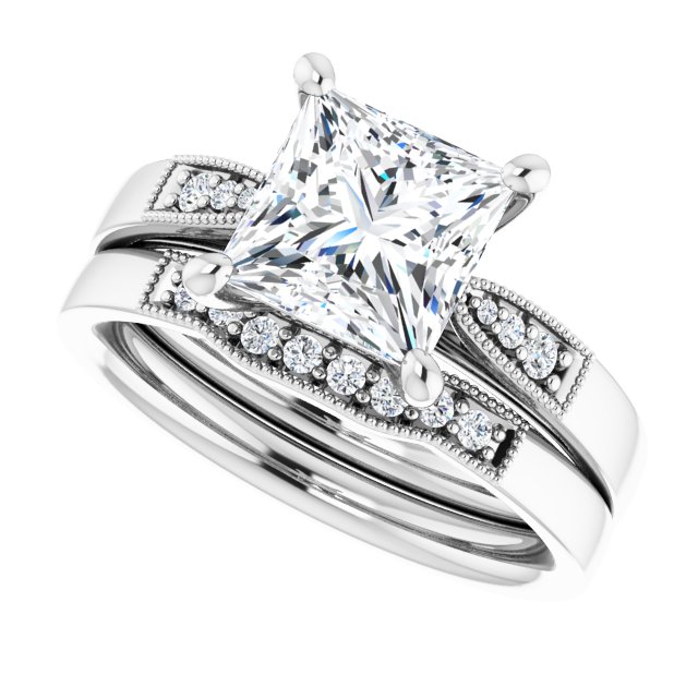 2.15 Square Moissanite DEF/VVS Cathedral Sidestone Engagement Ring in 18KW | AllComponents_View5 2.15 Square Moissanite DEF/VVS Cathedral Sidestone Engagement Ring in 18KW | AllComponents_View5