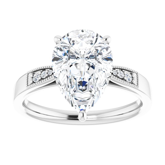 3.62 Pear Moissanite DEF/VVS Cathedral Sidestone Engagement Ring in 18KW | ViewS