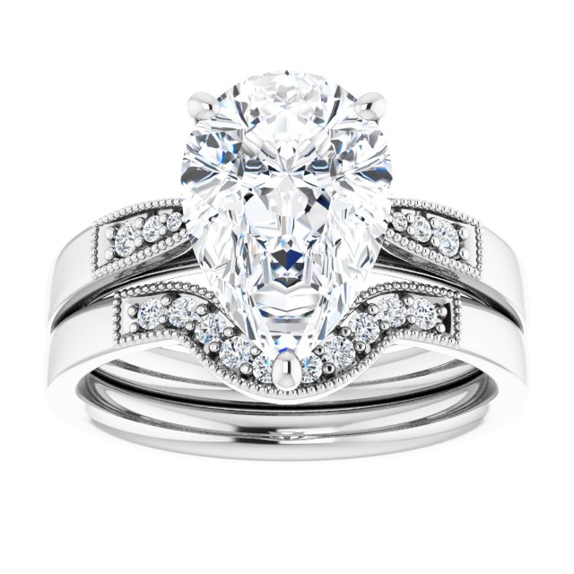 3.62 Pear Moissanite DEF/VVS Cathedral Sidestone Engagement Ring in 18KW | AllComponents_ViewS